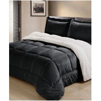Cathay Home Inc. Ultimate Luxury Reversible Micromink and Sherpa King Bedding Comforter Set, Black