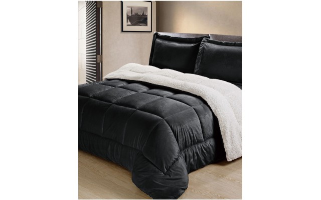  Inc. Ultimate Luxury Reversible Micromink and Sherpa King Bedding Comforter Set, Black