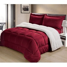 Cathay Home Inc. Ultimate Luxury Reversible Micromink and Sherpa Queen Bedding Comforter Set, Wine