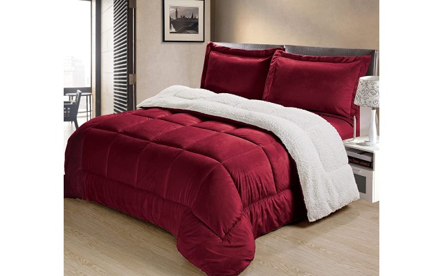 . Ultimate Luxury Reversible Micromink and Sherpa Queen Bedding Comforter Set, Wine