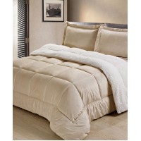 Cathay Home Inc. Ultimate Luxury Reversible Micromink and Sherpa Queen Bedding Comforter Set, Camel