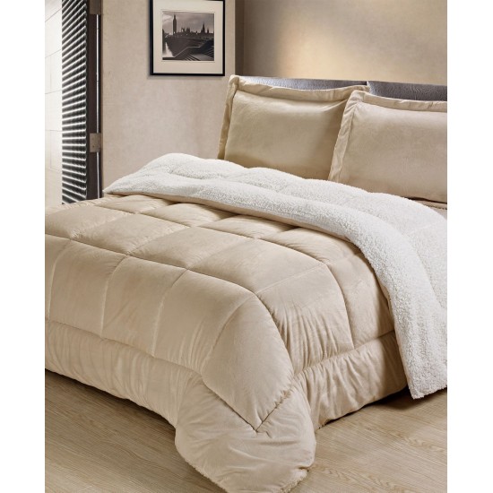 . Ultimate Luxury Reversible Micromink and Sherpa Queen Bedding Comforter Set, Camel