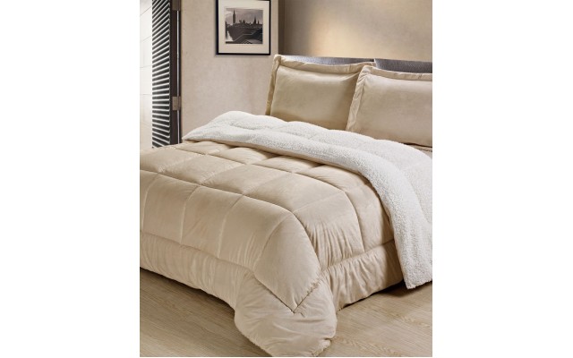 . Ultimate Luxury Reversible Micromink and Sherpa Queen Bedding Comforter Set, Camel