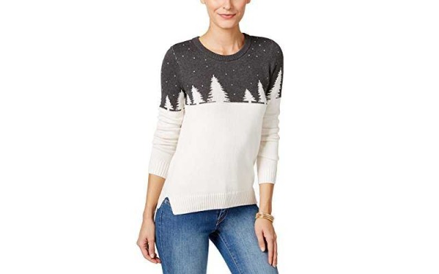  Holiday Arcade Women’s Colorblock Christmas Cotton Sweater (S, Charcoal Heather Gray)