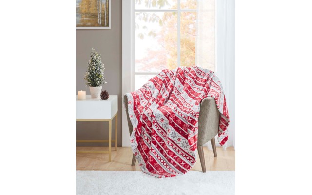  Cozy Plush Throw, 50″ x 70″, Red/White