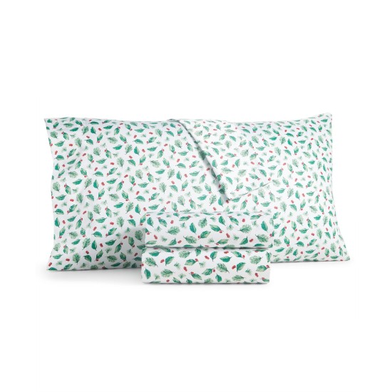  Damask Designs Holiday Cotton 4-Pc. King Sheet Set, Green