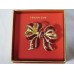  Gold-Tone Red and White Crystal Bow Pin