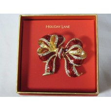 Charter Club Gold-Tone Red and White Crystal Bow Pin