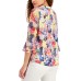  Petite Floral-Print Flutter-Sleeve Pintuck Top, Red Barn Combo, P/XXS