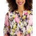  Petite Floral-Print Flutter-Sleeve Pintuck Top, Deep Black Combo, P/M
