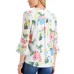  Petite Floral-Print Flutter-Sleeve Pintuck Top, Cloud Combo, P/M