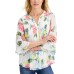  Petite Floral-Print Flutter-Sleeve Pintuck Top, Cloud Combo, P/XXS