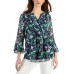  Petite Floral-Print Flutter-Sleeve Pintuck Top, Intrepid Floral Combo, P/S