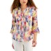  Petite Floral-Print Flutter-Sleeve Pintuck Top, Red Barn Combo, P/XXS