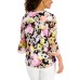  Petite Floral-Print Flutter-Sleeve Pintuck Top, Deep Black Combo, P/M