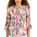  Petite Floral-Print Flutter-Sleeve Pintuck Top, Red Barn Combo, P/XXS