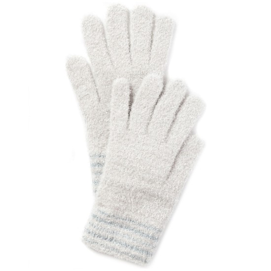  Striped-Cuff Chenille Gloves, Gray