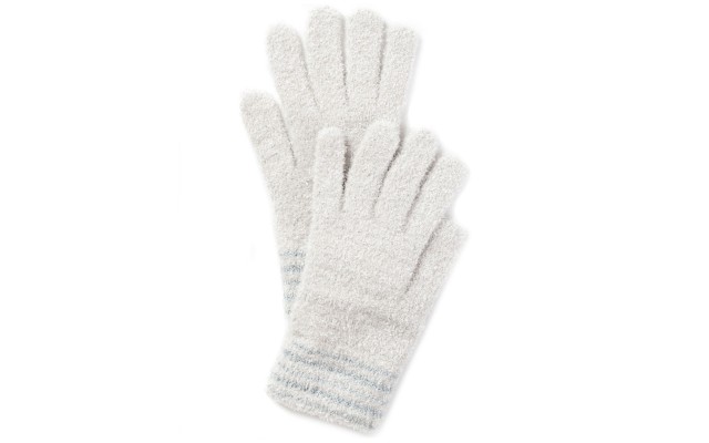  Striped-Cuff Chenille Gloves, Gray
