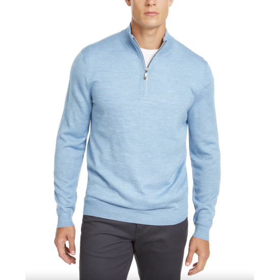  Men’s Quarter-Zip Merino Wool Blend Sweater, Pale Ink, 2X-Large