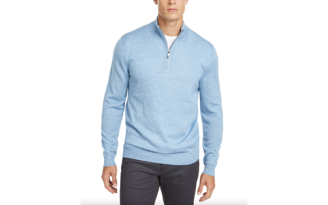  Men’s Quarter-Zip Merino Wool Blend Sweater, Pale Ink, 2X-Large
