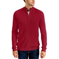 Club Room Mens Sweater Medium 1/4 Zip Textured Knit Pullover, Red Medium
