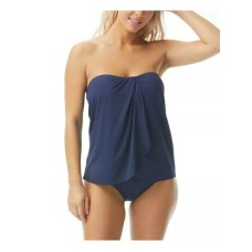 Coco Reef Contours Clarity Bra-Sized Bandeau Tankini Top Women’s Swimsuit, Navy, 14 38C