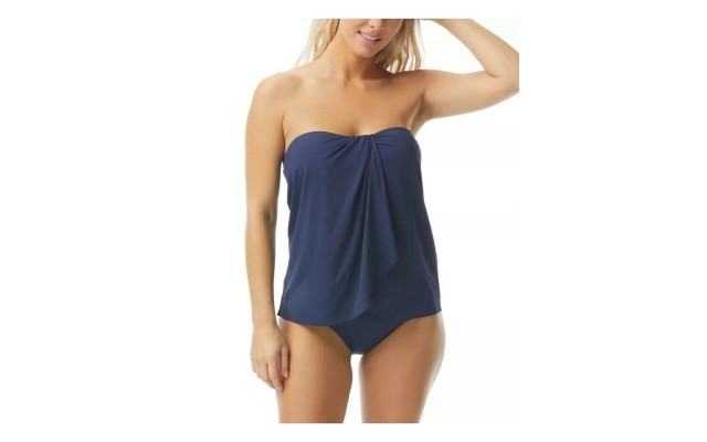  Contours Clarity Bra-Sized Bandeau Tankini Top Women’s Swimsuit, Navy, 14 38C