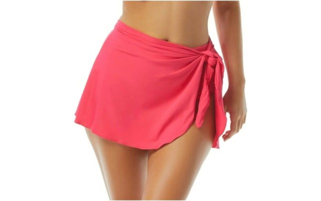  Contours Halo Sarong Swim Skirt, Large, hibiscus