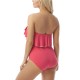  Contours Ruffled Strapless Tummy-Control One-Piece Swimsuit, Hibiscus,14/38C