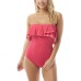  Contours Ruffled Strapless Tummy-Control One-Piece Swimsuit, Hibiscus,14/38C