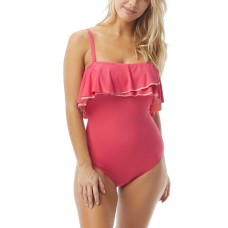 Coco Reef Contours Ruffled Strapless Tummy-Control One-Piece Swimsuit, Hibiscus,14/38C