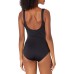  Contours Solitare V-Neck Underwire Tummy-Control One-Piece Swimsuit Women, Black, 32 C