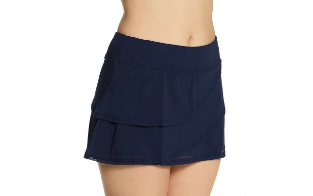  Illusion-Overlay Swim Skirt Women’s Swimsuit, Blue, M