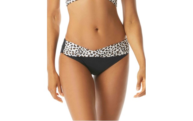  Leopard Printed Banded Bikini Bottoms,Black, Medium