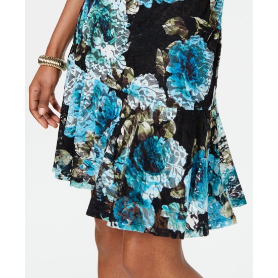  Floral-Print Lace Shift Dress