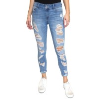 Crave Fame Juniors’ Ripped Roll-Cuff Skinny Jeans, Blue, 13″