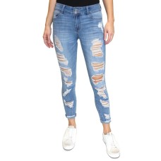 Crave Fame Juniors’ Ripped Roll-Cuff Skinny Jeans, Blue, 13″