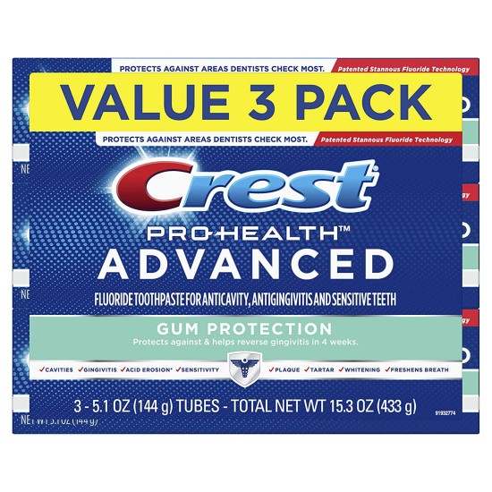  Pro-Health Advanced Gum Protection Toothpaste, 5.1 Oz, Pack of 3