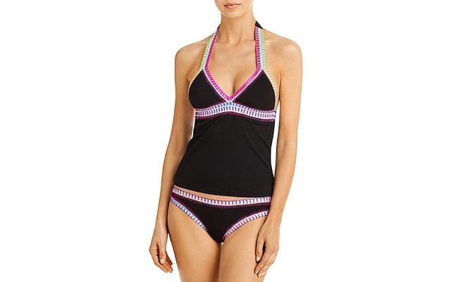 Crochet Trim Tankini Platinum inspired by Solange Ferrarini Crochet Trim Tankini Top, Black, 8