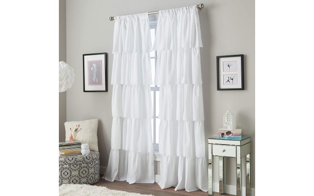  Flounced Curtain Panel, 42 x 84-inch, White