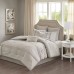 Design Ramsey Queen Embroidered 8 Piece Comforter Set Bedding, Beige
