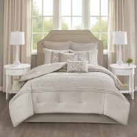 Design Ramsey Queen Embroidered 8 Piece Comforter Set Bedding, Beige
