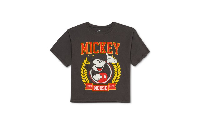  Juniors’ Mickey Mouse Graphic-Print T-Shirt, Charcoal, Medium