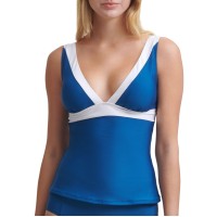Dkny Colorblocked Tankini Top Women’s Swimsuit,Baltic,X-Small