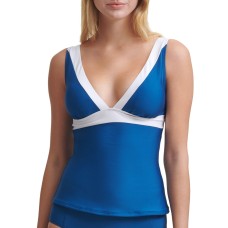 Dkny Colorblocked Tankini Top Women’s Swimsuit,Baltic,X-Small