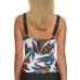  Leaf-Printed Tankini Top Women’s Swimsuit, Multicolor, Small