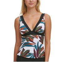 Dkny Leaf-Printed Tankini Top Women’s Swimsuit, Multicolor, Small