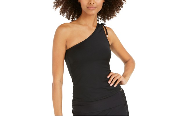  One-Shoulder Tankini Top Women’s Swimsuit,Black, X-Small