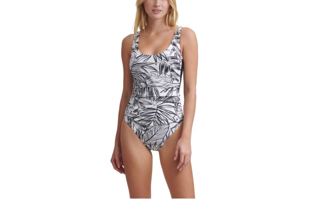  Printed Mesh Side One Piece Swimsuit, Soft White, 6