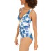  Printed Ruffled One-Piece Swimsuit, Moire Floral, 8